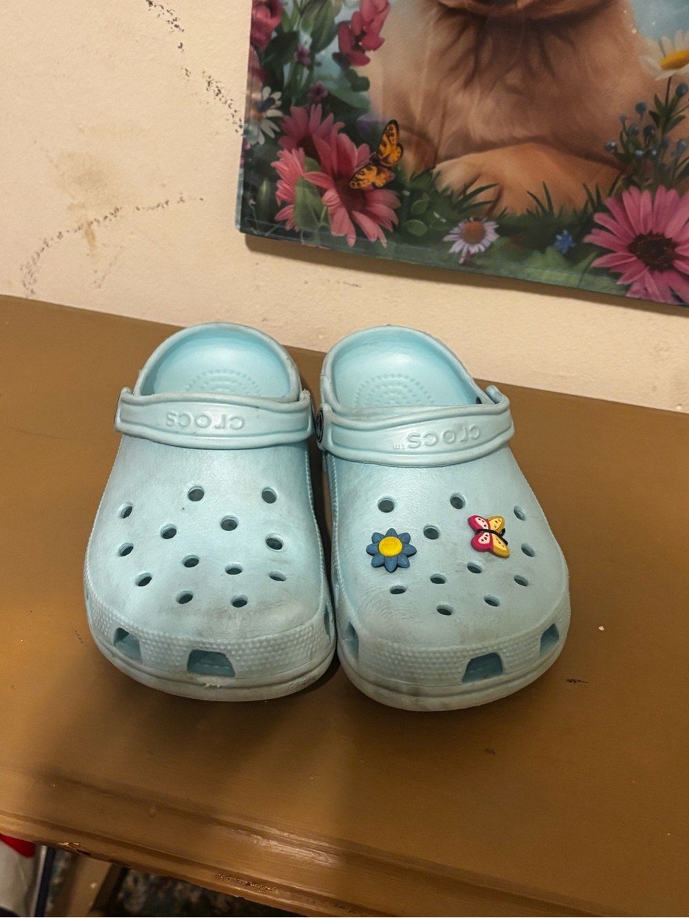 CROCS women 5 Light Blue Classic Clog with Fun Jibbitz
